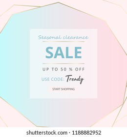 Trendy minimal chic geometric gradient background with gold abstract frames. Creative layout for advertising, banners, invitations, business cards, wedding templates, fashion header, web, social media