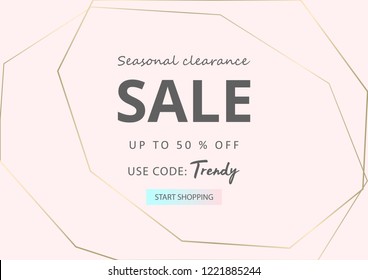 Trendy minimal chic geometric gradient background with gold abstract frames. Creative layout for advertising, banners, invitations, business cards, wedding templates, fashion header, web, social media