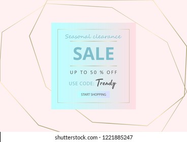 Trendy minimal chic geometric gradient background with gold abstract frames. Creative layout for advertising, banners, invitations, business cards, wedding templates, fashion header, web, social media