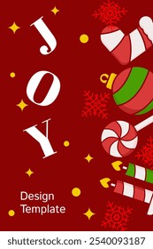 Trendy minimal Christmas poster with beautiful ornaments. new year background, cover, banner, flyer. template for advertising, web, social media
