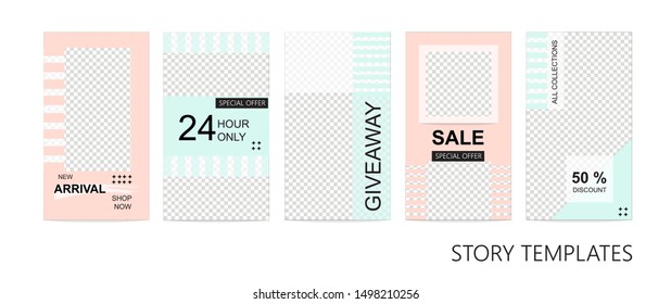 Trendy minimal design editable template for social media.  Set of web elements for social networks story, vector