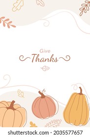 Trendy minimal design with pumpkins for posters, invitation, brochures. Abstract Happy Thanksgiving print. Vector design.