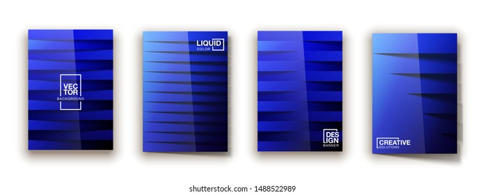 Trendy Minimal empty blue covers design set. Colorful halftone gradients background modern template web design. Cool gradients Future blue geometric patterns set isolated white background.