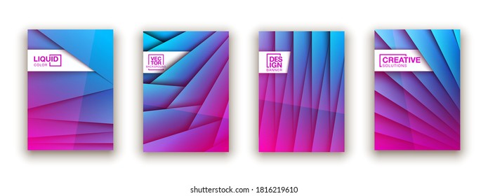 Trendy Minimal empty blue covers design set. Colorful halftone gradients background modern template web design. Cool gradients Future blue geometric patterns set isolated white background.