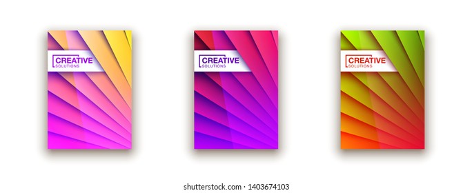 Trendy Minimal empty covers design set. Colorful halftone gradients background modern template web design. Cool gradients Future red green blue yellow geometric patterns set isolated white background.