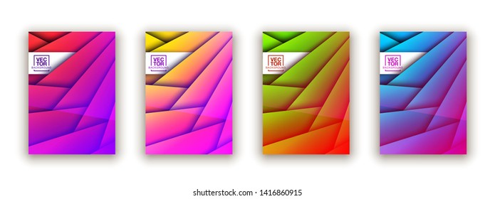 Trendy Minimal empty covers design set. Colorful halftone gradients background modern template web design. Cool gradients Future red green blue yellow geometric patterns set isolated white background.