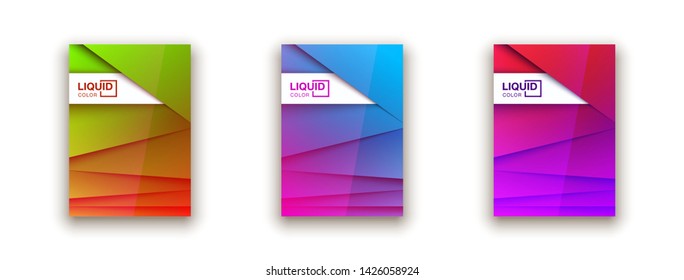 Trendy Minimal empty covers design set. Colorful halftone gradients background modern template web design. Cool gradients Future red green blue yellow geometric patterns set isolated white background.