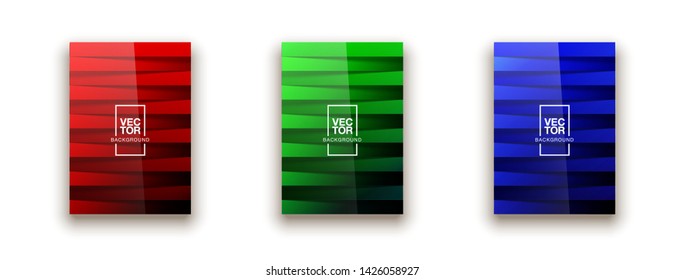 Trendy Minimal empty covers design set. Colorful halftone gradients background modern template web design. Cool gradients Future red green blue yellow geometric patterns set isolated white background.