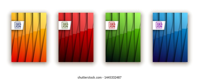 Trendy Minimal empty covers design set. Colorful halftone gradients background modern template web design. Cool gradients Future red green blue yellow geometric patterns set isolated white background.