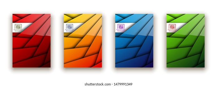 Trendy Minimal empty covers design set. Colorful halftone gradients background modern template web design. Cool gradients Future red green blue yellow geometric patterns set isolated white background.