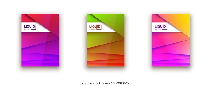 Trendy Minimal empty covers design set. Colorful halftone gradients background modern template web design. Cool gradients Future red green blue yellow geometric patterns set isolated white background.