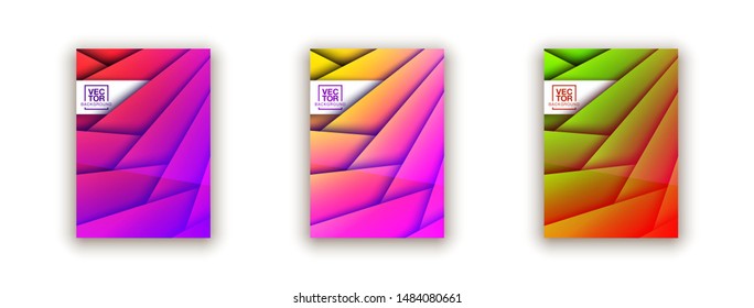 Trendy Minimal empty covers design set. Colorful halftone gradients background modern template web design. Cool gradients Future red green blue yellow geometric patterns set isolated white background.