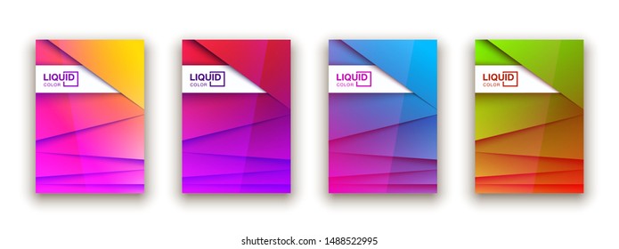 Trendy Minimal empty covers design set. Colorful halftone gradients background modern template web design. Cool gradients Future red green blue yellow geometric patterns set isolated white background.