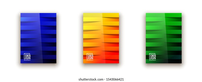 Trendy Minimal empty covers design set. Colorful halftone gradients background modern template web design. Cool gradients Future red green blue yellow geometric patterns set isolated white background.