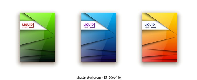 Trendy Minimal empty covers design set. Colorful halftone gradients background modern template web design. Cool gradients Future red green blue yellow geometric patterns set isolated white background.