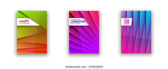 Trendy Minimal empty covers design set. Colorful halftone gradients background modern template web design. Cool gradients Future red green blue yellow geometric patterns set isolated white background.