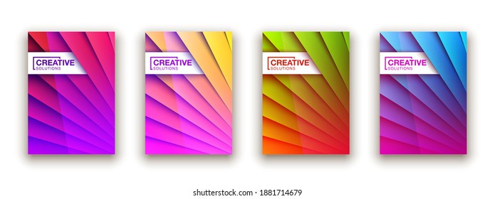 Trendy Minimal empty covers design set. Colorful halftone gradients background modern template web design. Cool gradients Future red green blue yellow geometric patterns set isolated white background.