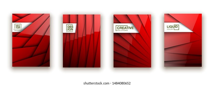 Trendy Minimal empty red covers design set. Colorful halftone gradients background modern template web design. Cool gradients Future red geometric patterns set isolated white background.