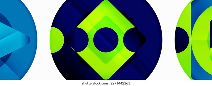 Trendy minimal geometric abstract background. Triangles, squares and circles bright colors backdrop. Vector Illustration For Wallpaper, Banner, Background, Card, Book Illustration, landing page