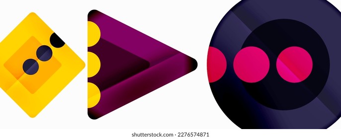 Fondo abstracto geométrico a la moda. Triángulos, cuadrados y círculos de colores brillantes fondo. Ilustración vectorial para fondo de escritorio, pancarta, fondo, tarjeta, ilustración del libro, página de inicio
