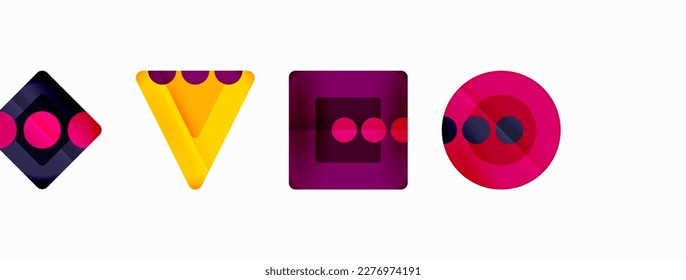 Trendy minimal geometric abstract background. Triangles, squares and circles bright colors backdrop. Vector Illustration For Wallpaper, Banner, Background, Card, Book Illustration, landing page