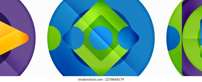 Trendy minimal geometric abstract background. Triangles, squares and circles bright colors backdrop. Vector Illustration For Wallpaper, Banner, Background, Card, Book Illustration, landing page