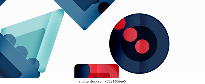 Trendy minimal geometric abstract background. Triangles, squares and circles bright colors backdrop. Vector Illustration For Wallpaper, Banner, Background, Card, Book Illustration, landing page