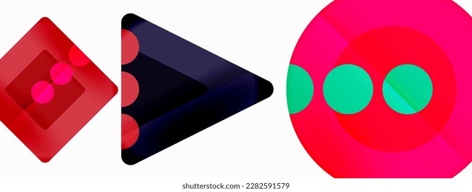 Trendy minimal geometric abstract background. Triangles, squares and circles bright colors backdrop. Vector Illustration For Wallpaper, Banner, Background, Card, Book Illustration, landing page