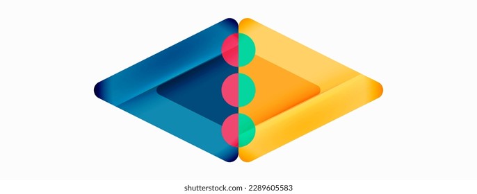 Trendy minimal geometric abstract background. Triangles, squares and circles bright colors backdrop. Vector Illustration For Wallpaper, Banner, Background, Card, Book Illustration, landing page