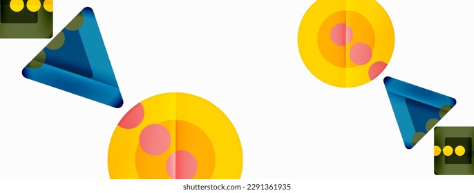 Trendy minimal geometric abstract background. Triangles, squares and circles bright colors backdrop. Vector Illustration For Wallpaper, Banner, Background, Card, Book Illustration, landing page