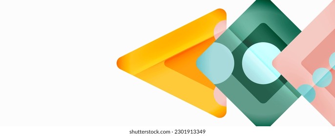 Trendy minimal geometric abstract background. Triangles, squares and circles bright colors backdrop. Vector Illustration For Wallpaper, Banner, Background, Card, Book Illustration, landing page
