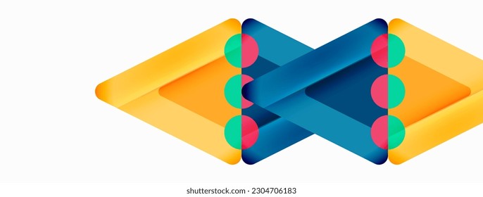 Trendy minimal geometric abstract background. Triangles, squares and circles bright colors backdrop. Vector Illustration For Wallpaper, Banner, Background, Card, Book Illustration, landing page