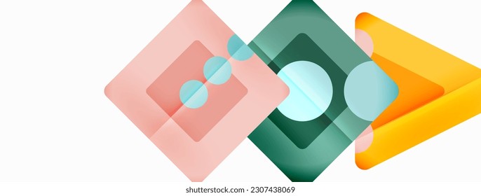 Trendy minimal geometric abstract background. Triangles, squares and circles bright colors backdrop. Vector Illustration For Wallpaper, Banner, Background, Card, Book Illustration, landing page