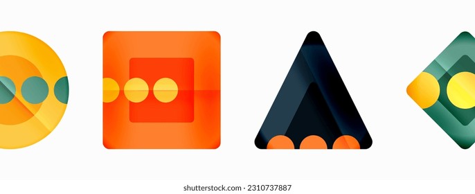 Fondo abstracto geométrico a la moda. Triángulos, cuadrados y círculos de colores brillantes fondo. Ilustración vectorial para fondo de escritorio, pancarta, fondo, tarjeta, ilustración del libro, página de inicio