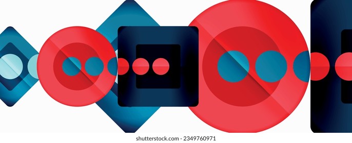 Trendy minimal geometric abstract background. Triangles, squares and circles bright colors backdrop. Vector Illustration For Wallpaper, Banner, Background, Card, Book Illustration, landing page