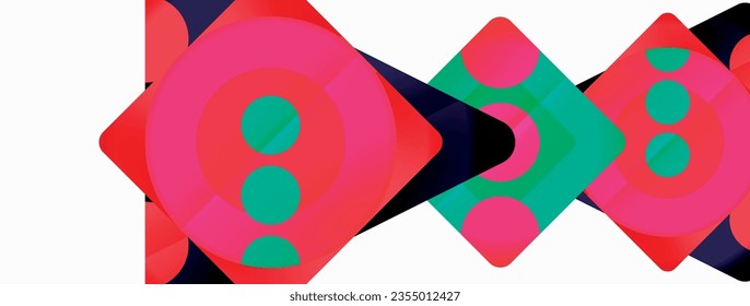 Trendy minimal geometric abstract background. Triangles, squares and circles bright colors backdrop. Vector Illustration For Wallpaper, Banner, Background, Card, Book Illustration, landing page