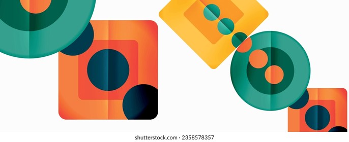 Trendy minimal geometric abstract background. Triangles, squares and circles bright colors backdrop. Vector Illustration For Wallpaper, Banner, Background, Card, Book Illustration, landing page