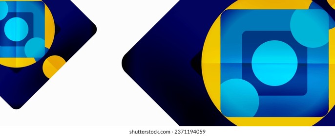 Trendy minimal geometric abstract background. Triangles, squares and circles bright colors backdrop. Vector Illustration For Wallpaper, Banner, Background, Card, Book Illustration, landing page