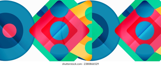 Trendy minimal geometric abstract background. Triangles, squares and circles bright colors backdrop. Vector Illustration For Wallpaper, Banner, Background, Card, Book Illustration, landing page