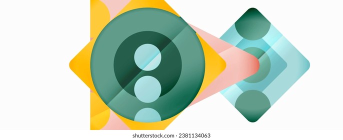 Trendy minimaler geometrischer abstrakter Hintergrund. Dreiecke, Quadrate und Kreise helle Farben Hintergrund. Vektorgrafik für Bildschirmhintergründe, Banner, Hintergrund, Karte, Buchillustration, Landing-Page