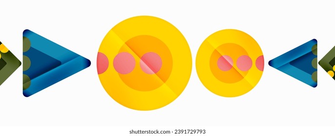 Trendy minimal geometric abstract background. Triangles, squares and circles bright colors backdrop. Vector Illustration For Wallpaper, Banner, Background, Card, Book Illustration, landing page