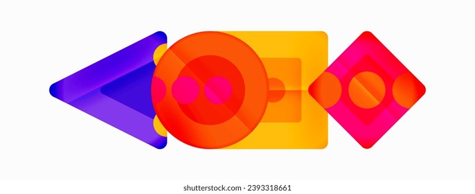 Trendy minimal geometric abstract background. Triangles, squares and circles bright colors backdrop. Vector Illustration For Wallpaper, Banner, Background, Card, Book Illustration, landing page
