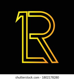 trendy minimal initial based gold color R letter logo design