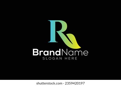Trendy and minimal letter R eco green leaf vector logo design