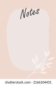 Trendy minimal planner in pastel colors with a vase of flowers in a hand-drawn texture style. For menu, to-do list. Template in pastel colors