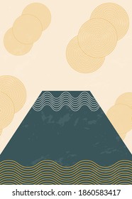 Trendy minimal poster with abstract mountain lake wall art