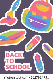 Trendy minimal school poster with school supplies and typography. Back to school, study concept. Background, cover, banner, flyer design. Back to school design. Vector illustration