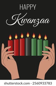 Trendy Minimal style happy Kwanzaa poster cover template design. Vertical social media brochure with candles. Africa New Year greeting card theme. Vector illustration. EPS 10