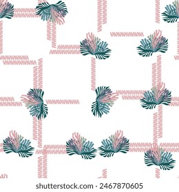 Trendy Minimal summer seamless pattern Vacation Moment with hand drawn Line , geometric , Waves, palm trees each life elements Vector illustration,Design for fashion , fabric, textile, wallpaper, wrap