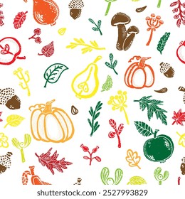 Trendy minimalism modern vegetable pattern Grunge, shabby texture of elements Scandinavian motifs Vector seamless pattern